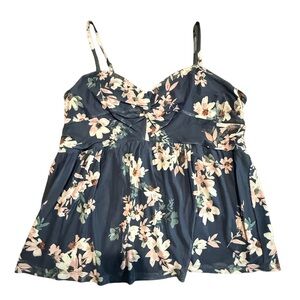 Maurices Navy Floral Tank Top with Pink and Cream Flowers